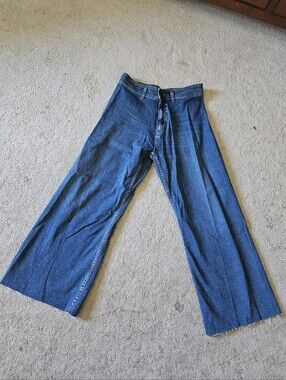 Zara Wide Leg Blue Denim Jeans Size 12 Womens Cutoff